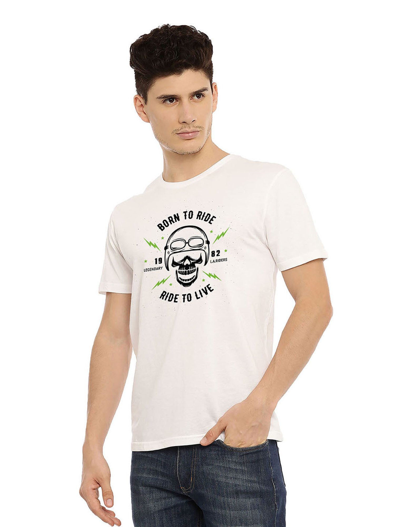 BLACK RADIO White Slim Fit Printed Cotton Crew T-Shirt