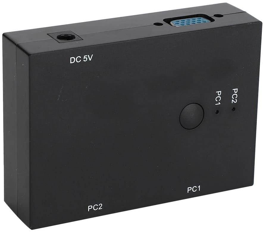 VGA Dual Port Switch, 1920x1440 500M Bandwidth Dual Port UHD DP USB KVM Switch Support for Host Scanning and Audio Switching Black for Monitor Screen