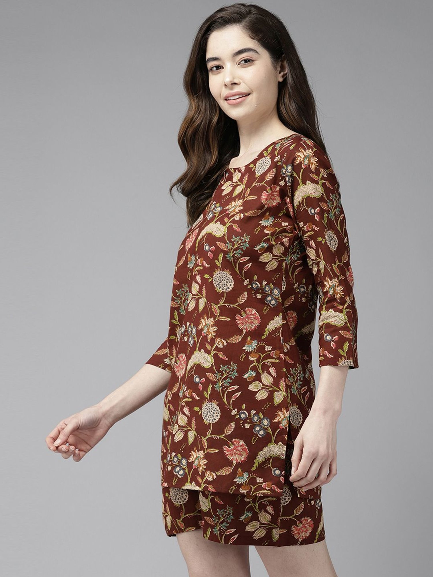 Prakrti Brown Cotton Printed Top Shorts Set