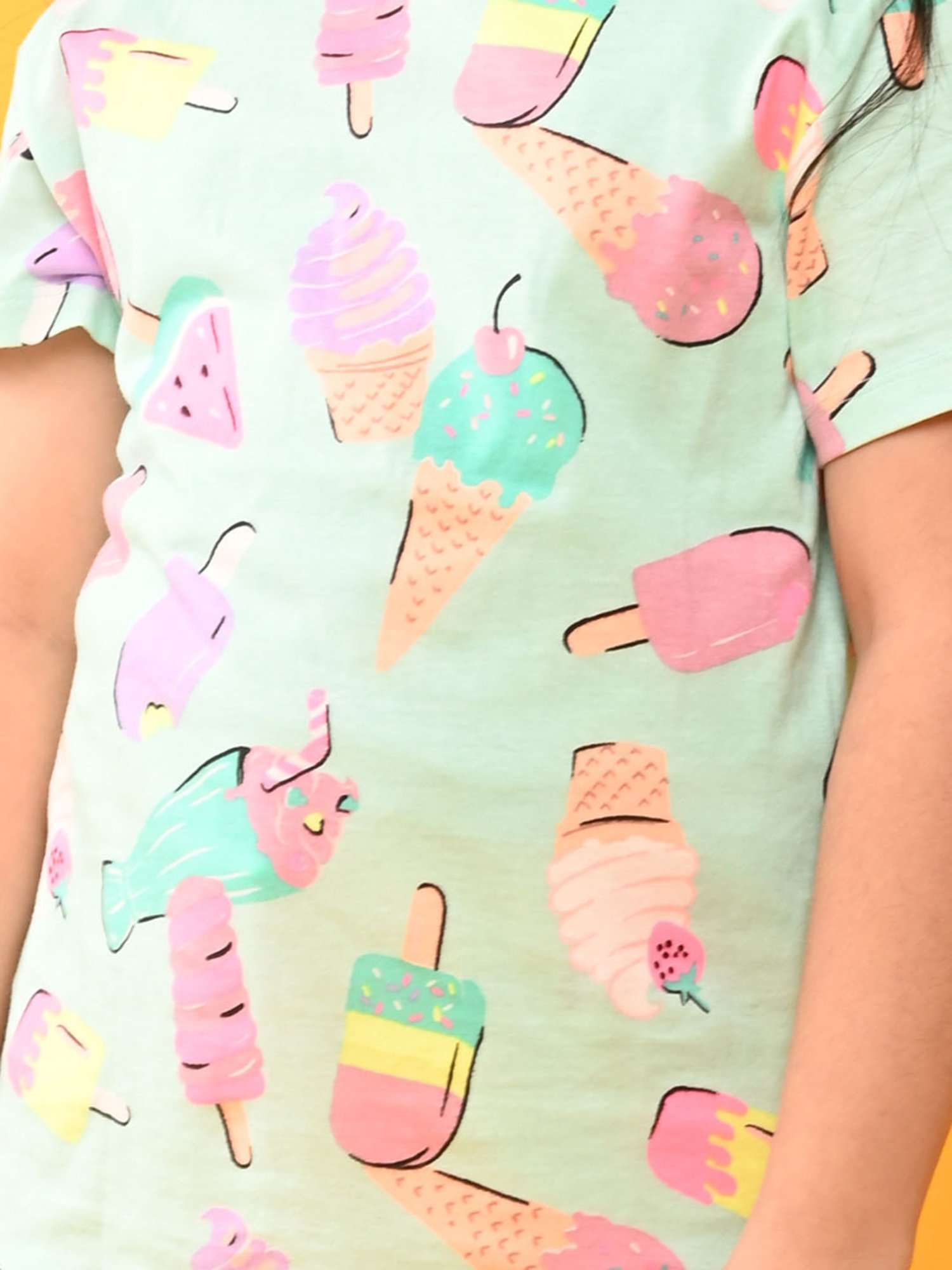 Anthrilo Girls Blue & Peach Cotton Printed T-Shirt Set