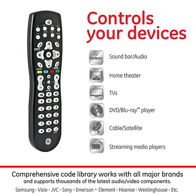 Universal Remote Control for Samsung, Vizio, Lg, Sony, Sharp, Roku, Apple TV, TCL, Panasonic, Smart TVs, Streaming Players, Blu-Ray, DVD, Simple Setup, 8-Device, Black, 33715