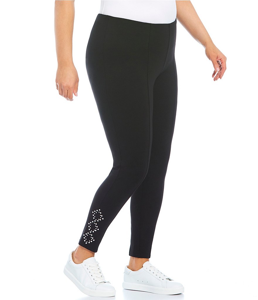 Intro Plus Size Solid Double Knit Tummy Control Leggings
