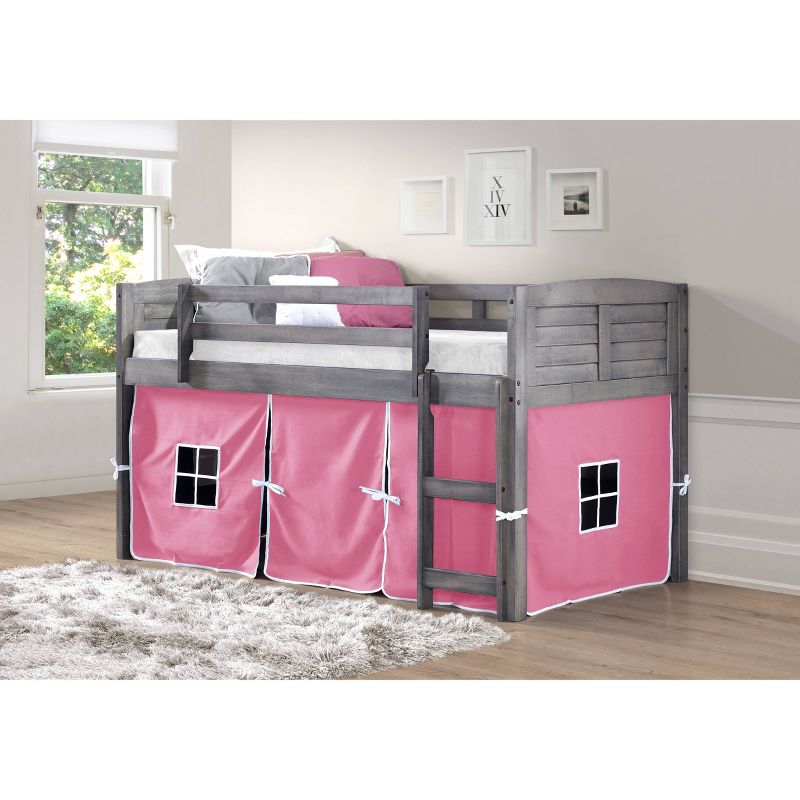 Louver Low Loft with Tent Kit Antique Gray/Pink - Donco Kids