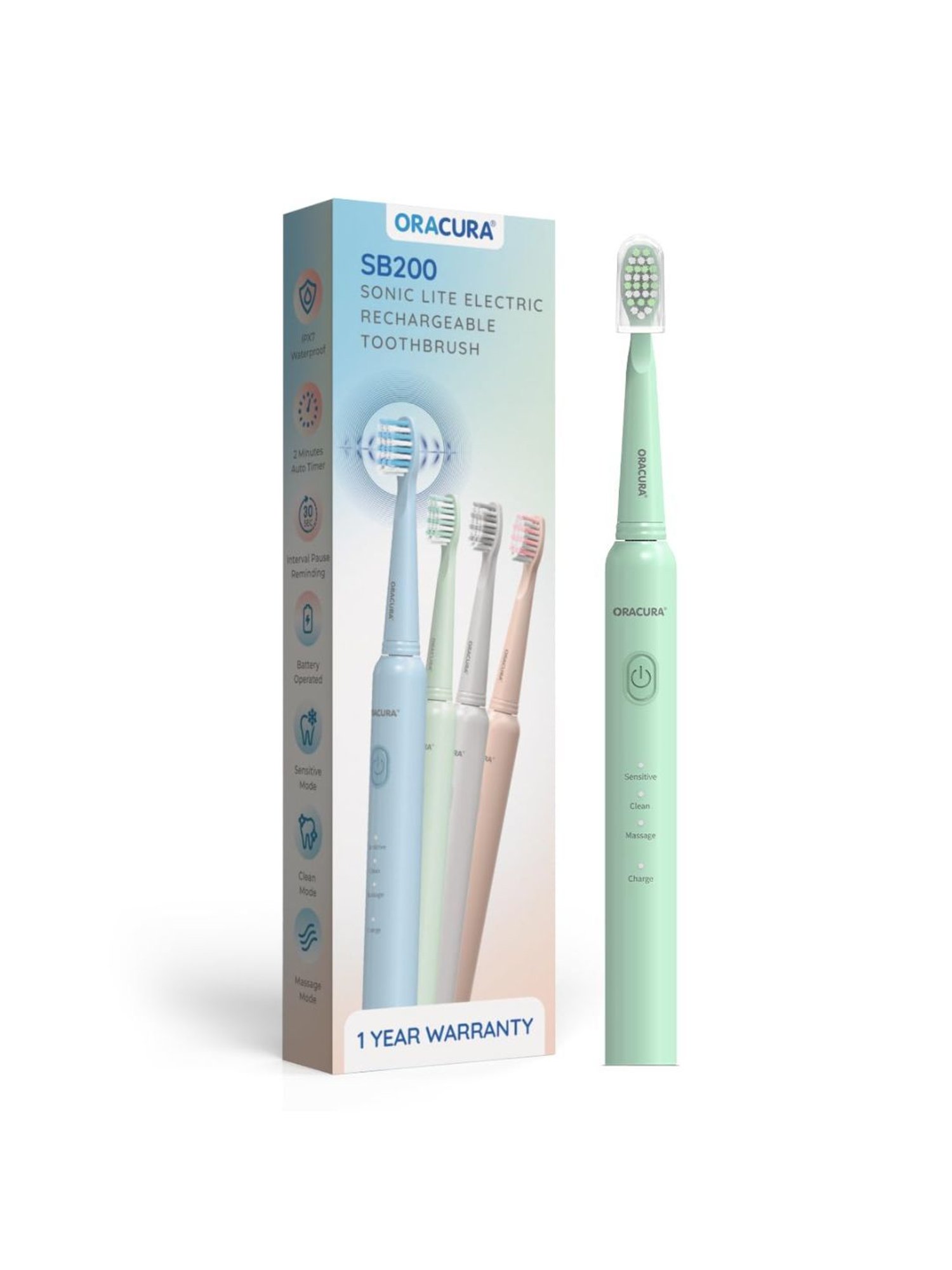 Oracura SB200 Sonic Lite Electric Rechargeable Toothbrush (Green)