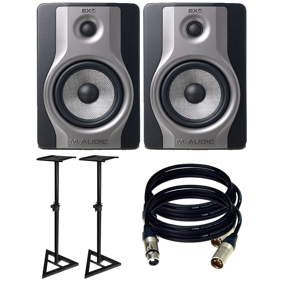 M-Audio BX5 Carbon Single Speaker Compact Studio Monitor for Music Production and Mixing. W/ Free Speakers Stands and XlR Cables.