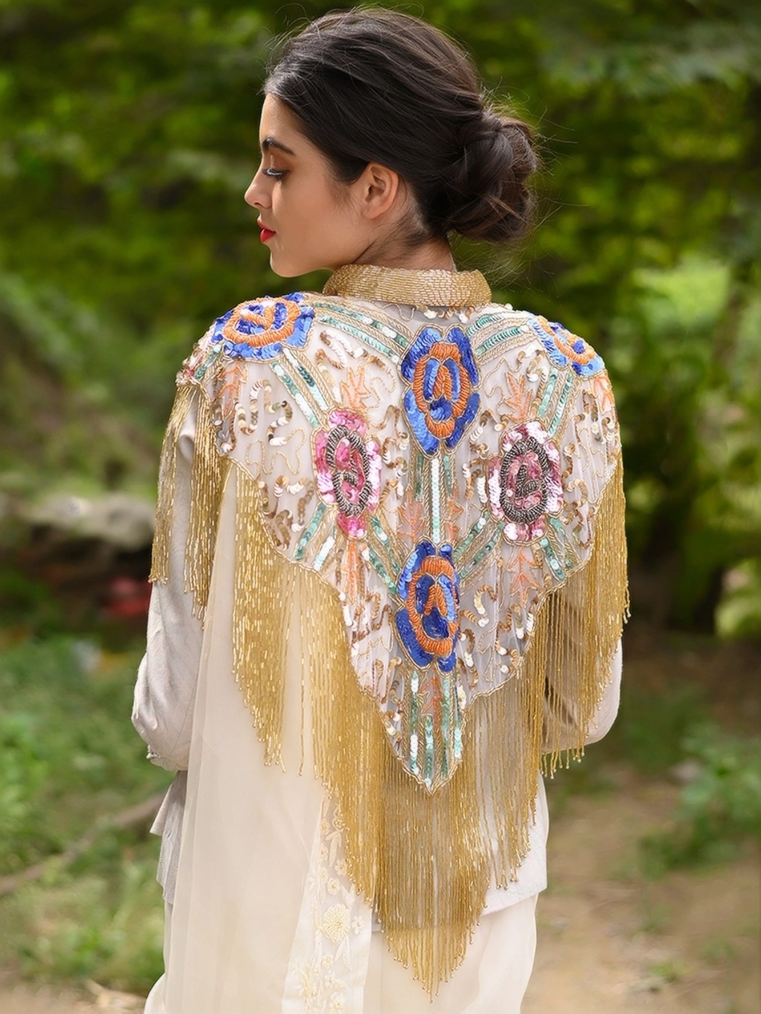 Odette Multicolored Embellished Fancy Cape