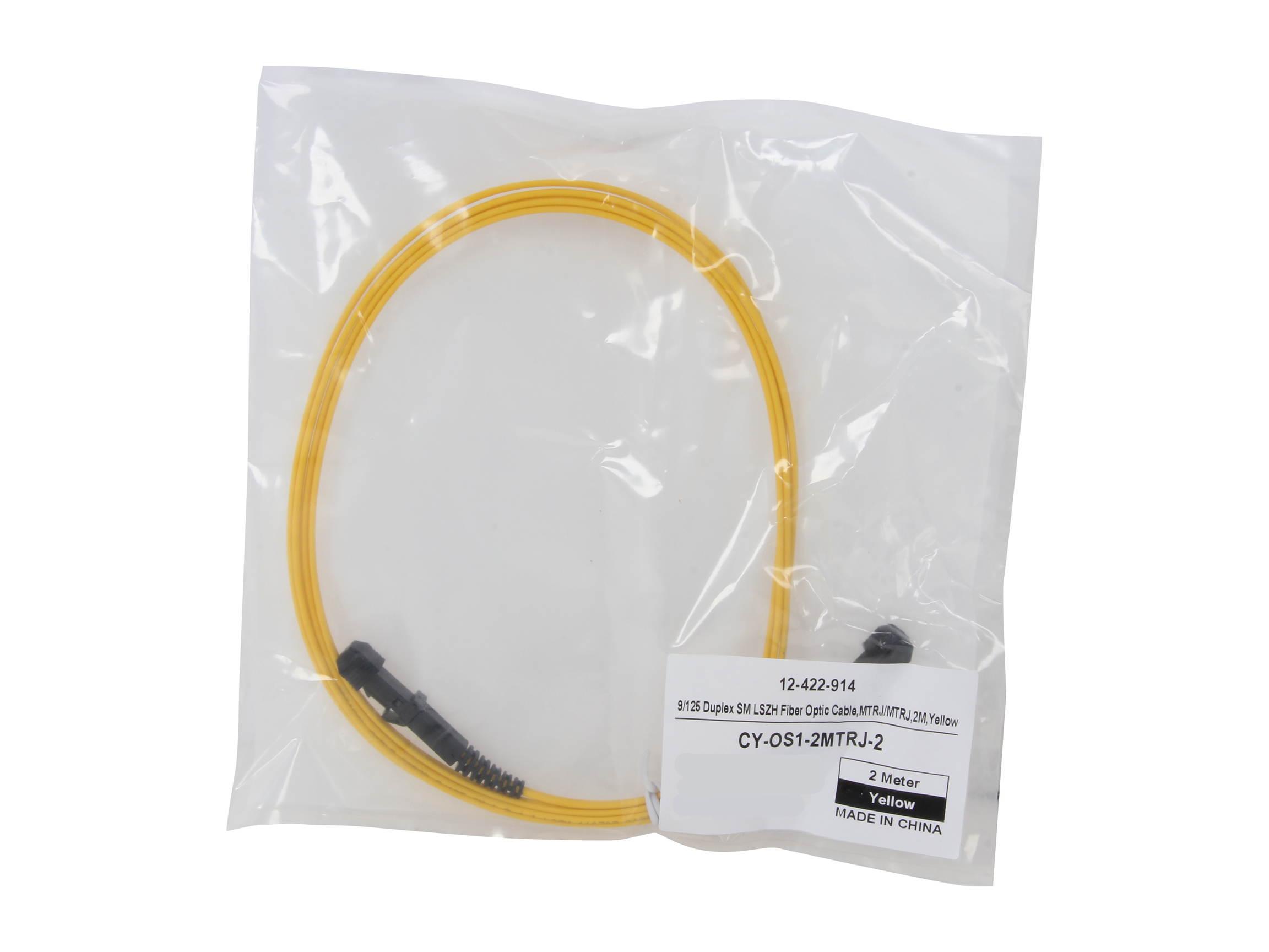 Coboc CY-OS1-2MTRJ-2 6.65 ft. Fiber Optic Cable, MTRJ (Male)/MTRJ (Male), Single Mode, Duplex - Yellow