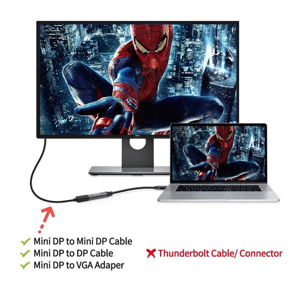 Mini DisplayPort to DisplayPort Cable  4K60Hz Thunderbolt to DisplayPort Cable GoldPlated 10Ft Ultra High Speed Mini DP to DP Cable Compatible MacBook AirPro Surface ProDock Grey