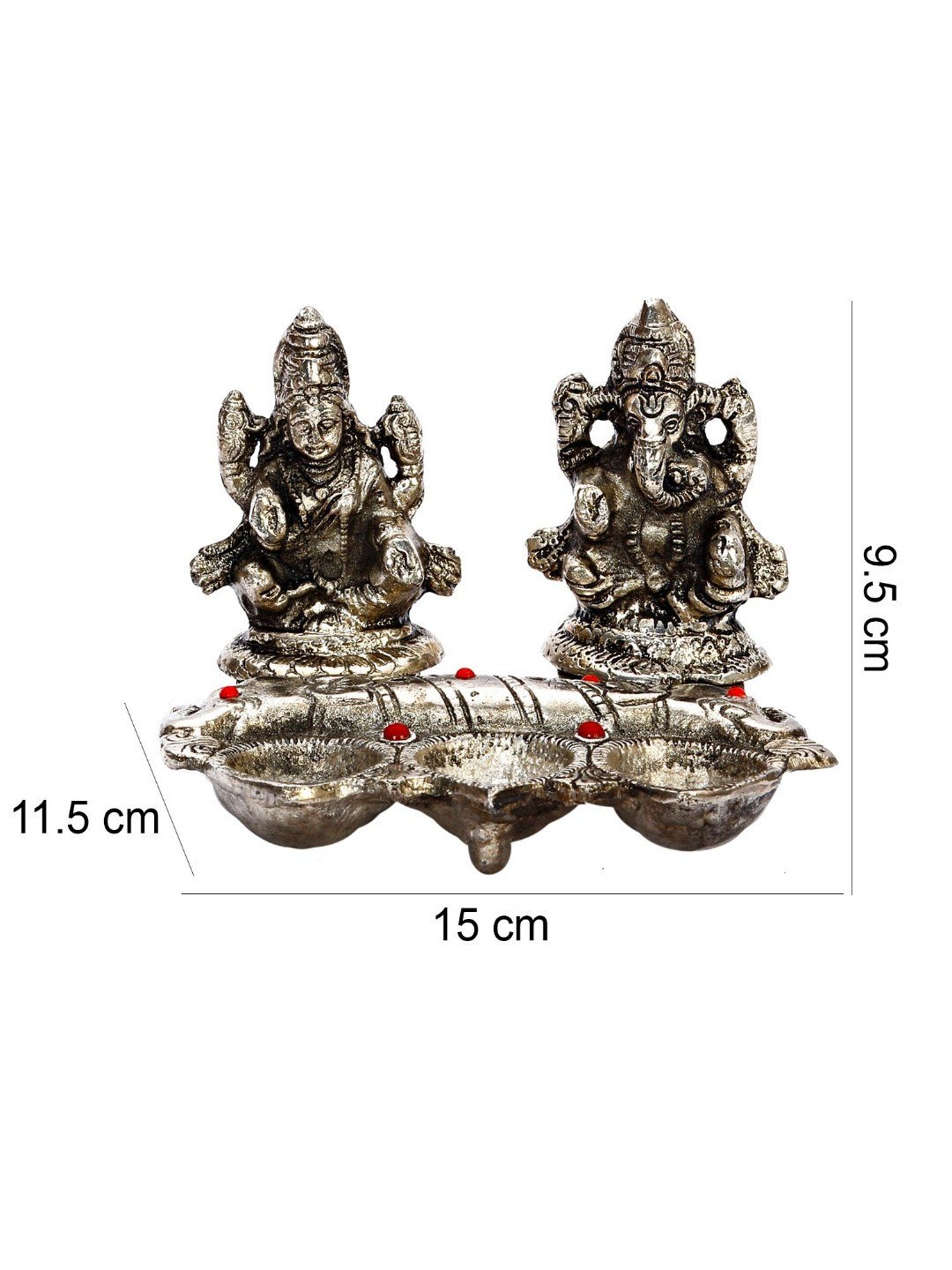 Aapno Rajasthan Silver Metal Laxmi Ganesh with 3 Diyas in front