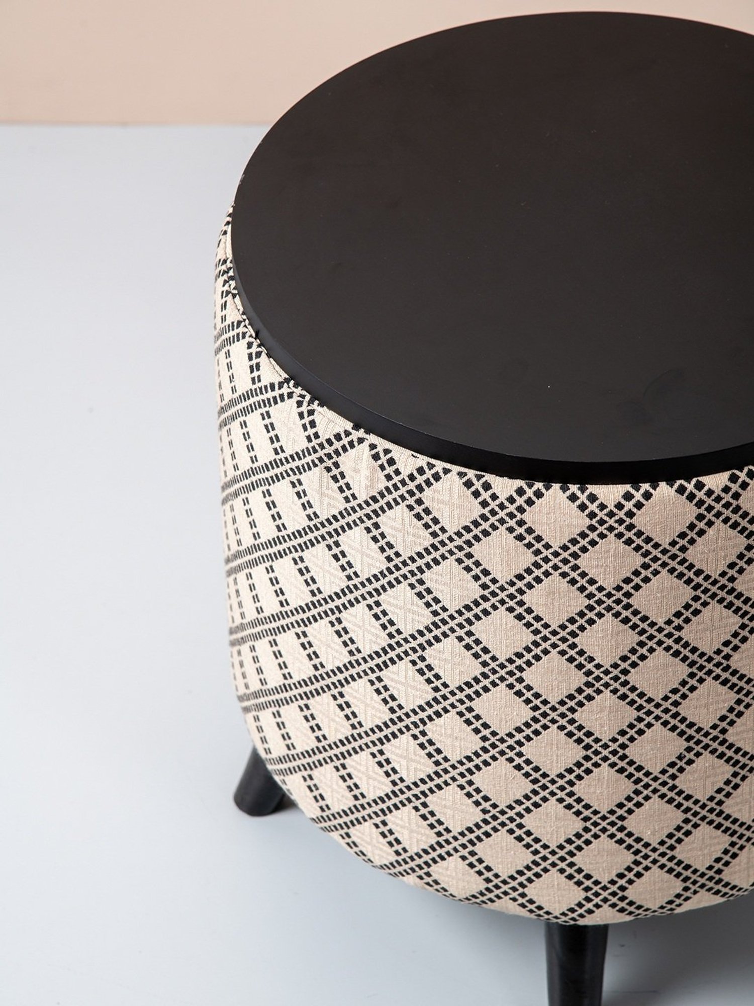 Nestroots Printed Beige Cotton 4 Leg Pouf Pouffe Criss Cross Storage Ottoman - Set of 2