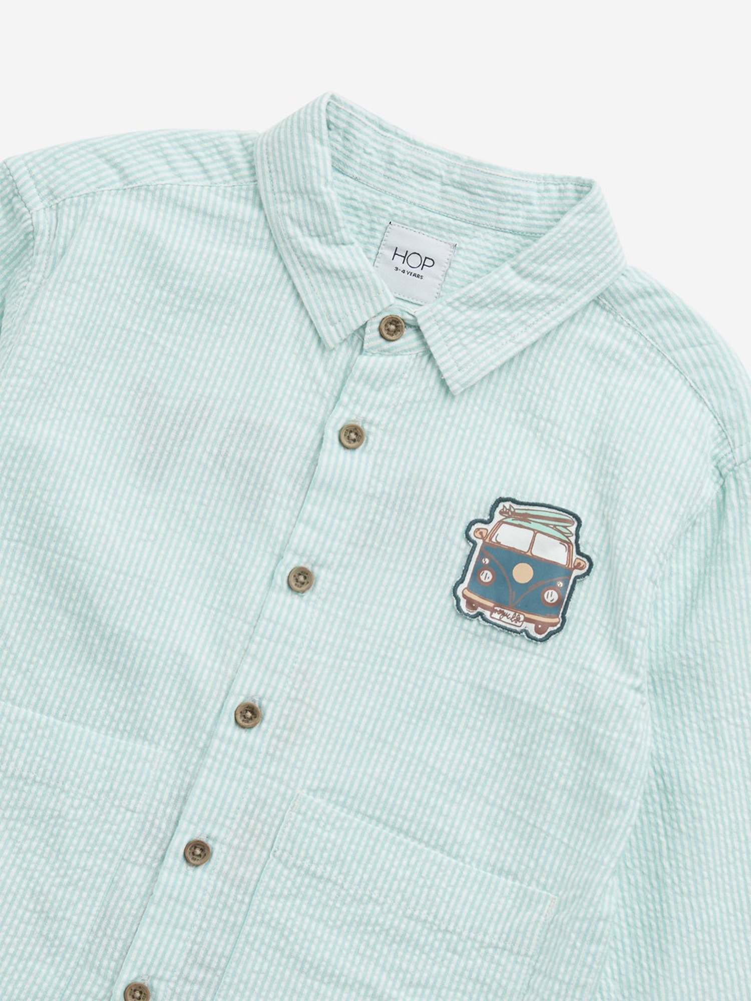 HOP Kids by Westside Light Teal Seersucker Textured Cotton Shirt