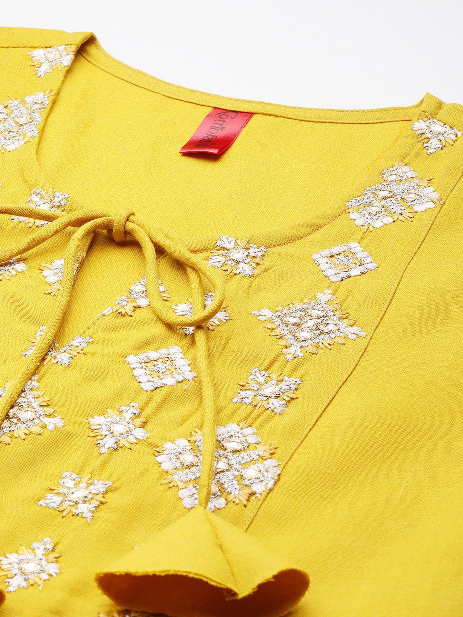 Cottinfab Yellow Embroidered Top