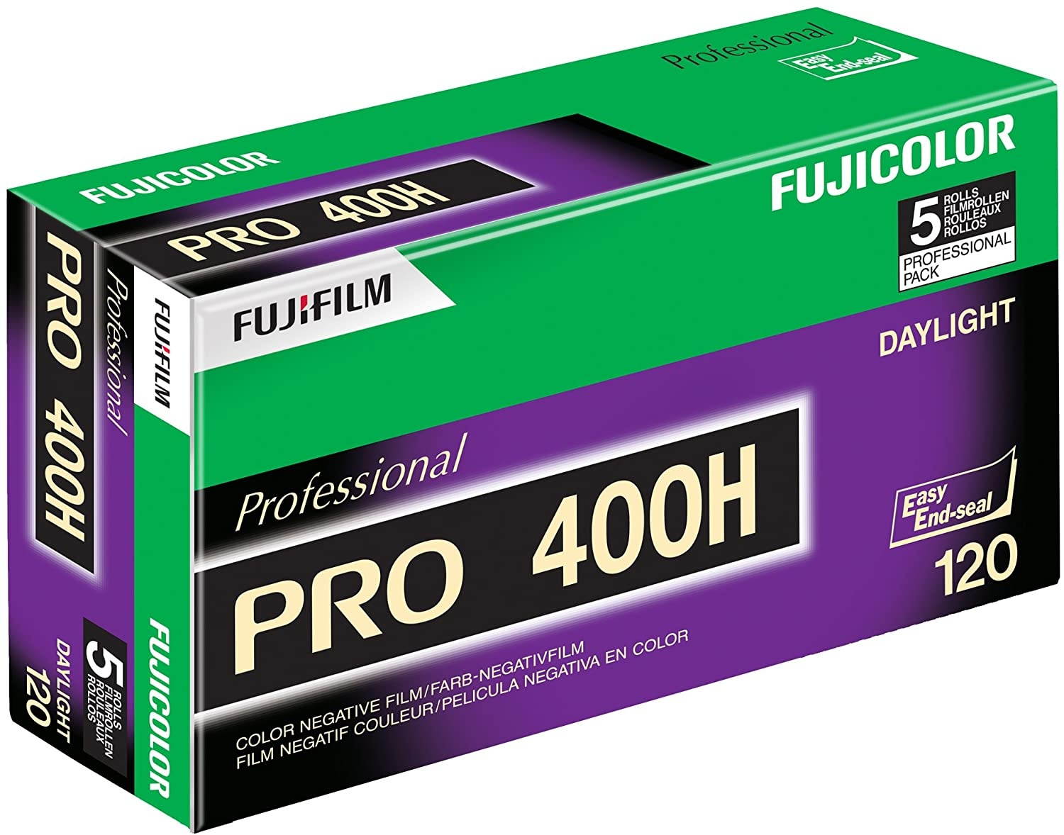 Fujifilm 16326119 Fujicolor Pro 120, 400H Color Negative Film ISO 400 - 5 Roll Pro Pack (Green/White/Purple)
