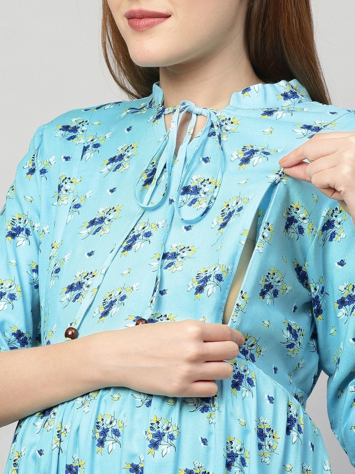 MomToBe Blue Printed Maternity Dress