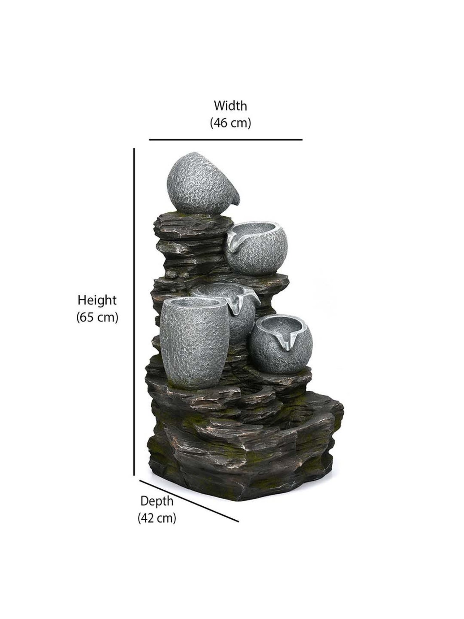 @home Grey Resin Four Bowls With Planter Water Fountain