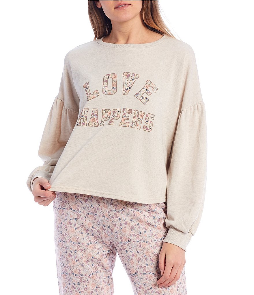 Coco + Jaimeson Long Puff-Sleeve Love Happens Graphic Sweatshirt Top