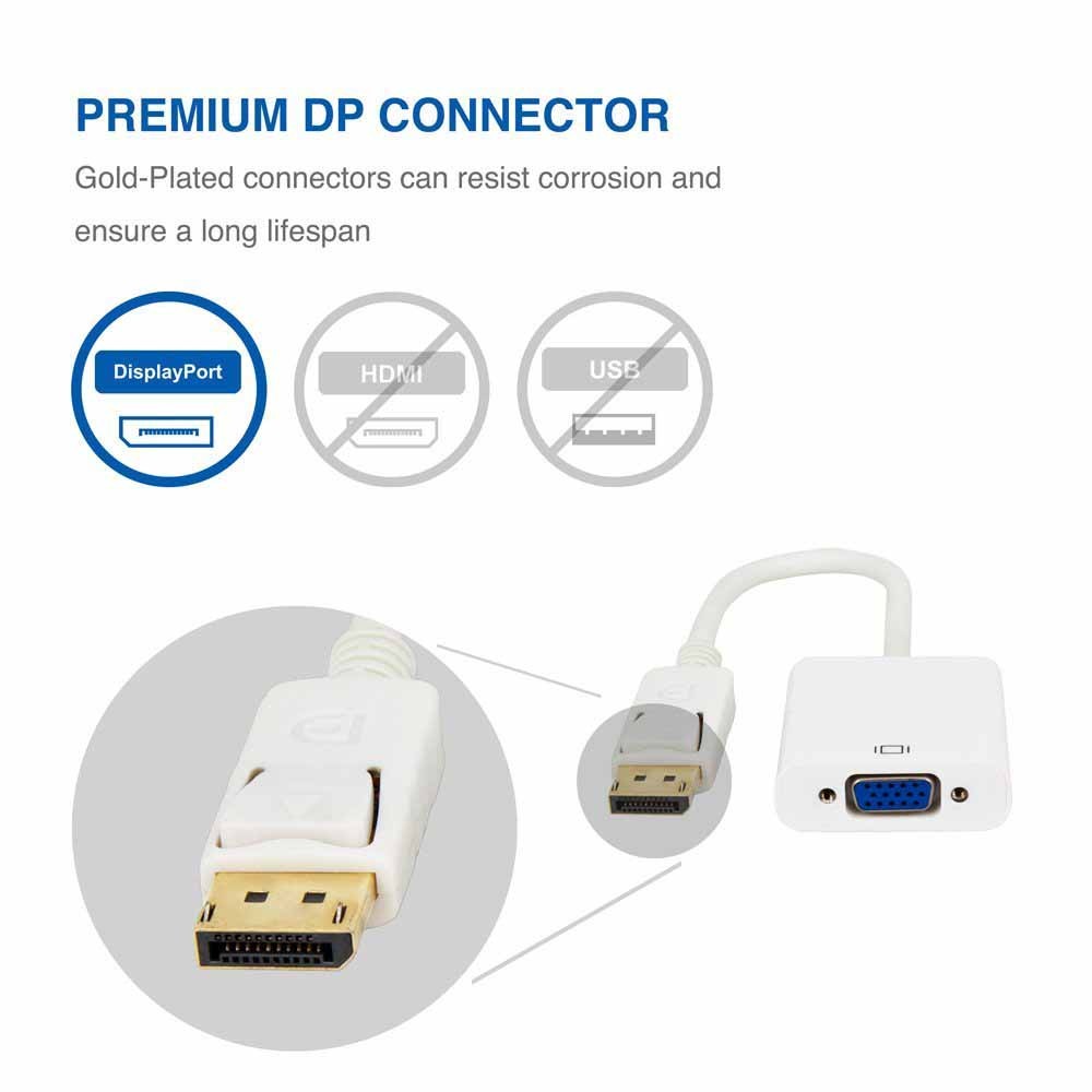 CORN DisplayPort to VGA Male to Female Active Cable Adapter 1920x1200 1080P for PC Laptop Macbook projector - Black