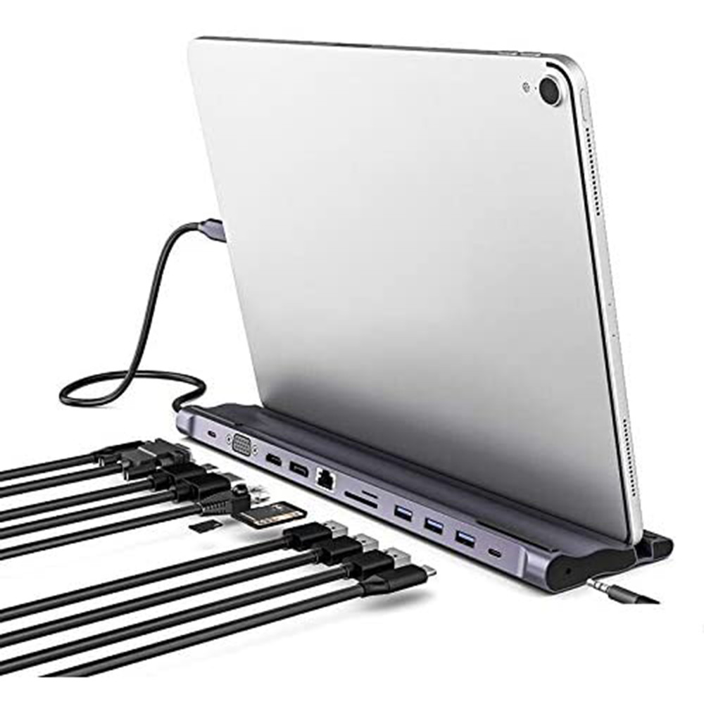 USB C Hub HDMI Ethernet Adapter 11 in 1 USB Type-C Hub to HDMI 4K VGA, Suitable for Samsung Dex Station, Universal Laptop Dock Hub with 87W PD Compatible with MacBook Pro / 2018 2017 / iPad / Air 2018