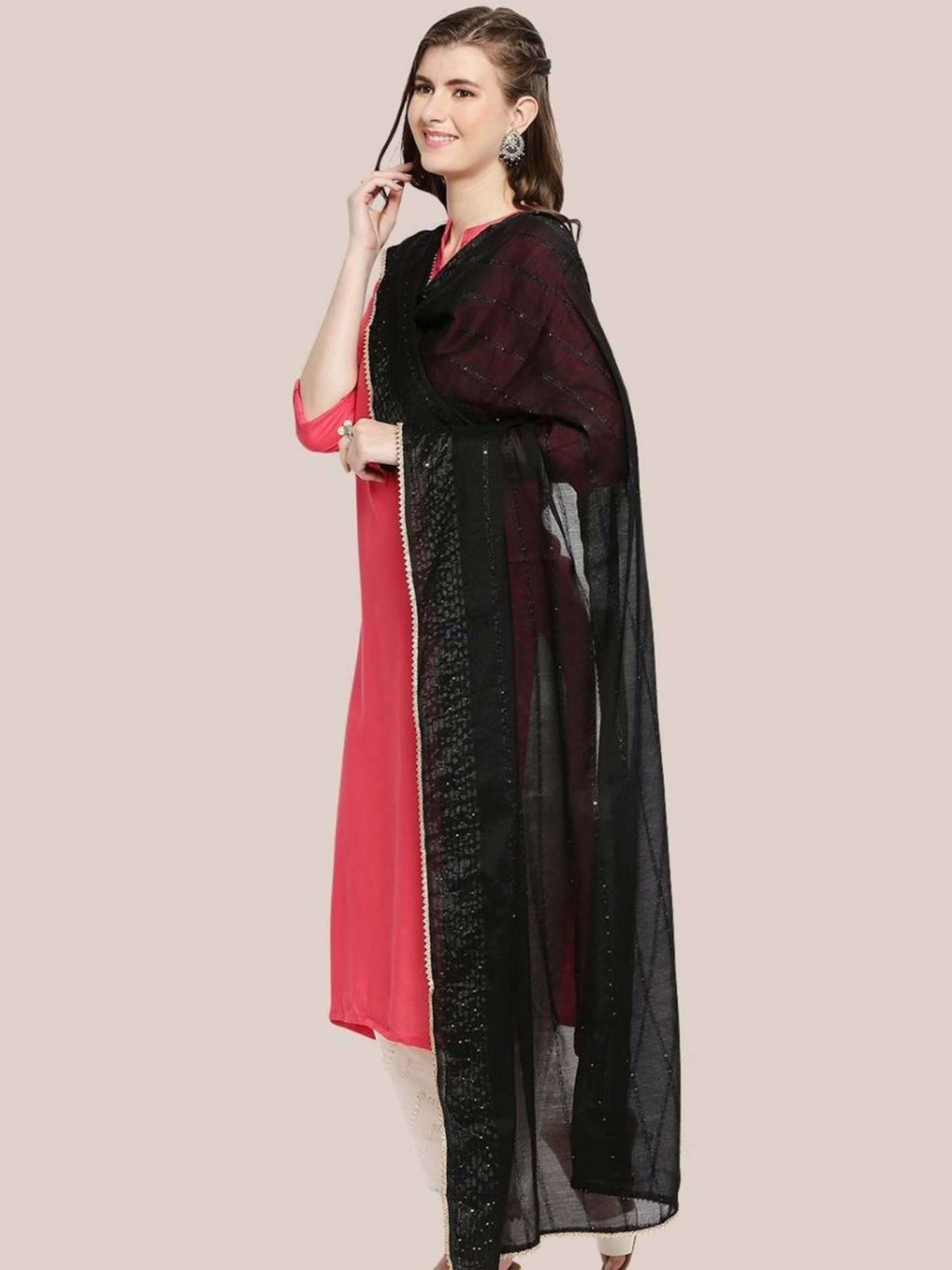 Dupatta Bazaar Black Self Pattern Dupatta