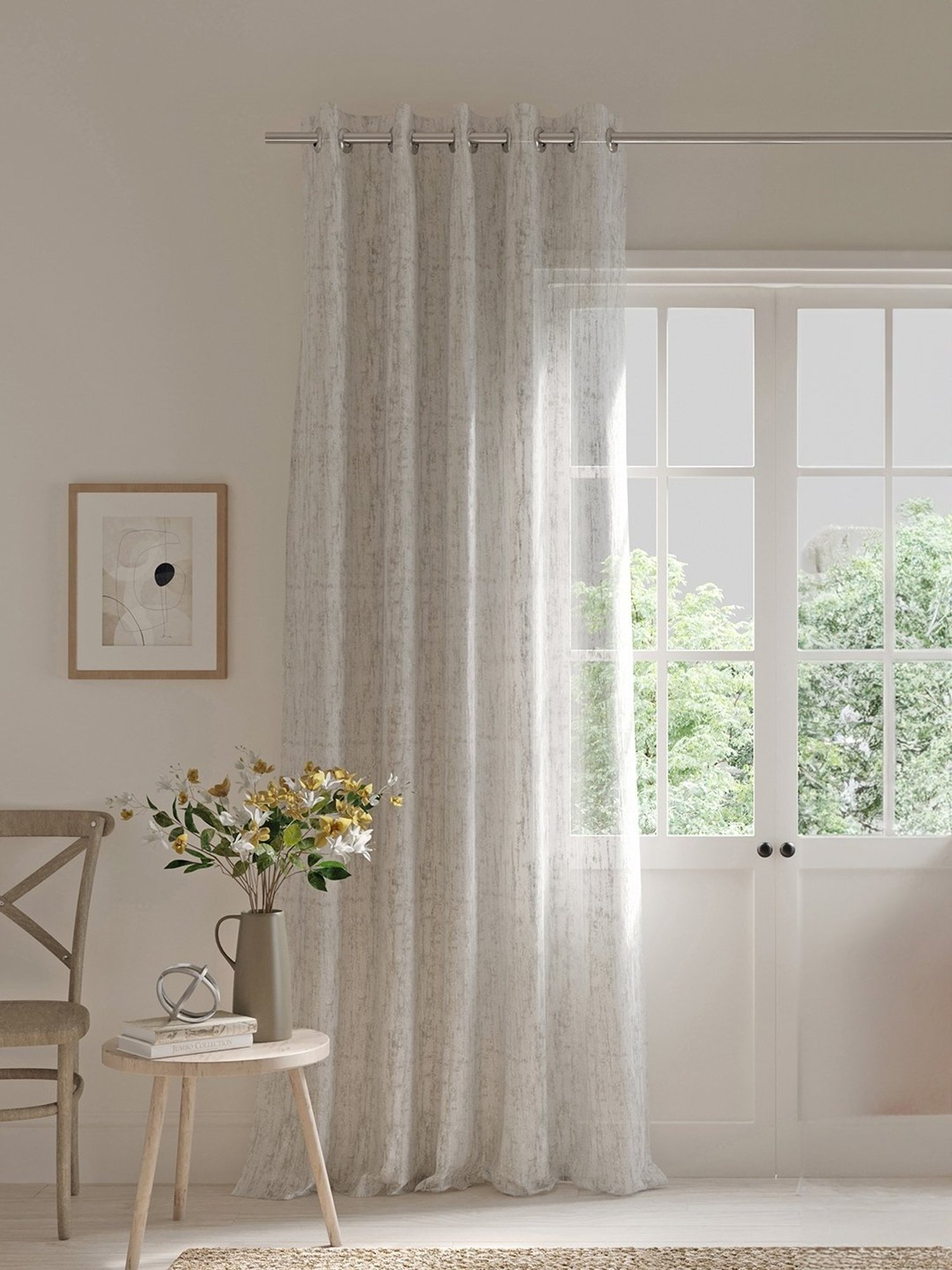 DDecor Abstract White Polyester 7 ft Door Curtain