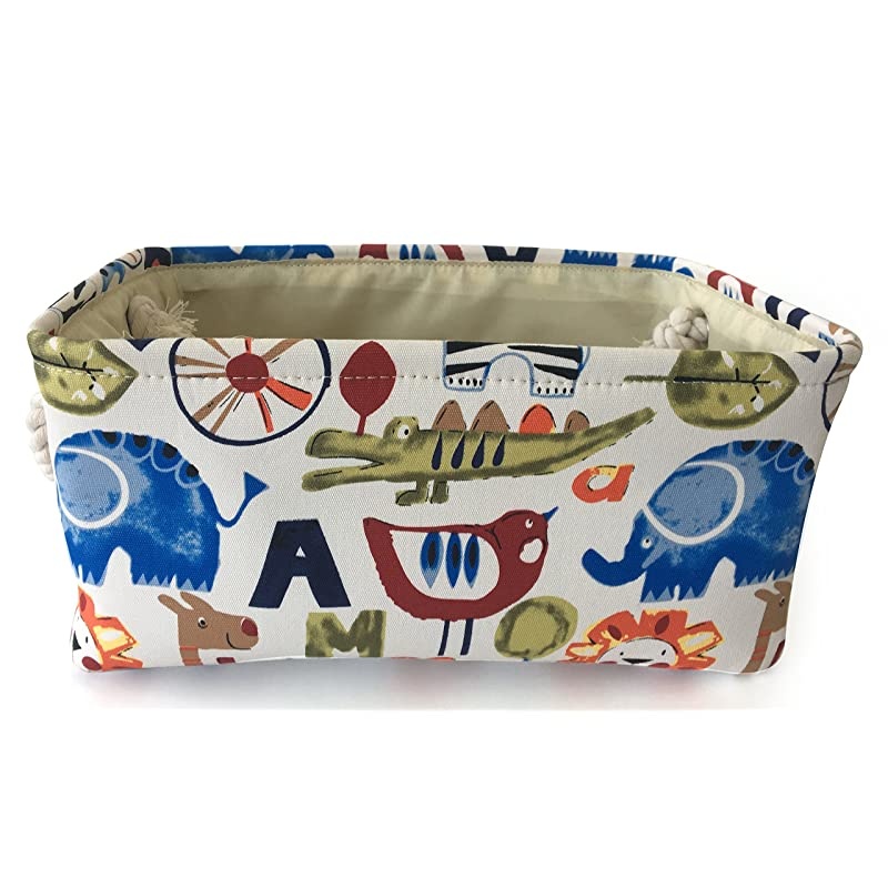 Storage Basket Collapse Canvas Fabric Cartoon Nursery Hamper with Handles for Organizing HomeKitchenKids ToyOfficeClosetShelf BasketsZoo