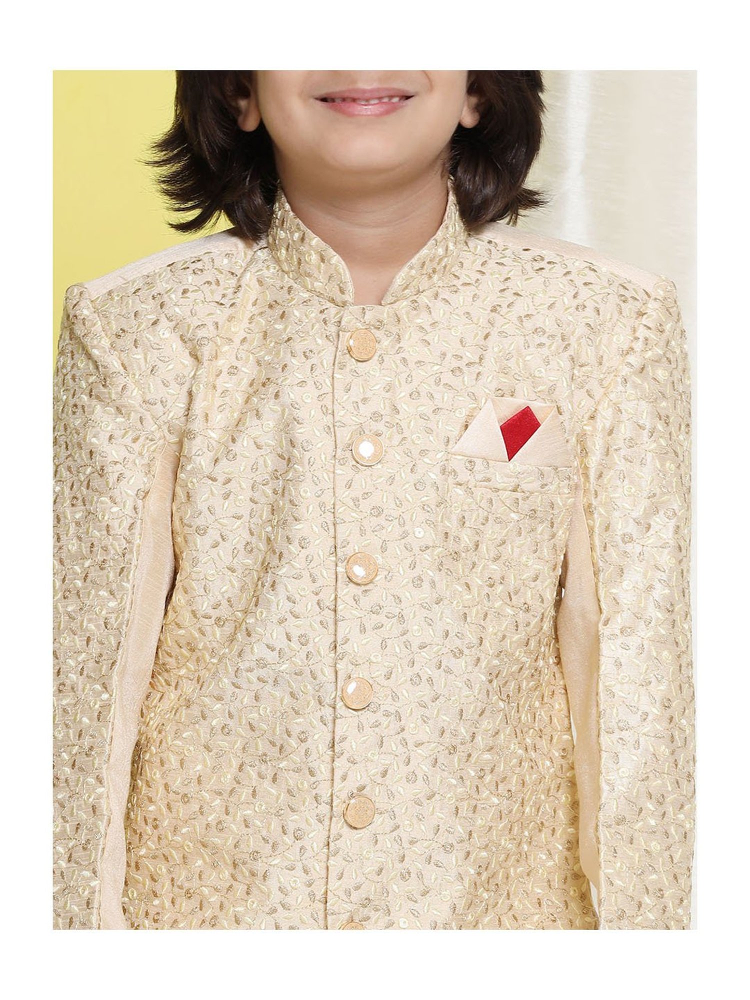 AJ Dezines Kids Beige Embroidered Full Sleeves Sherwani with Patiala Salwar