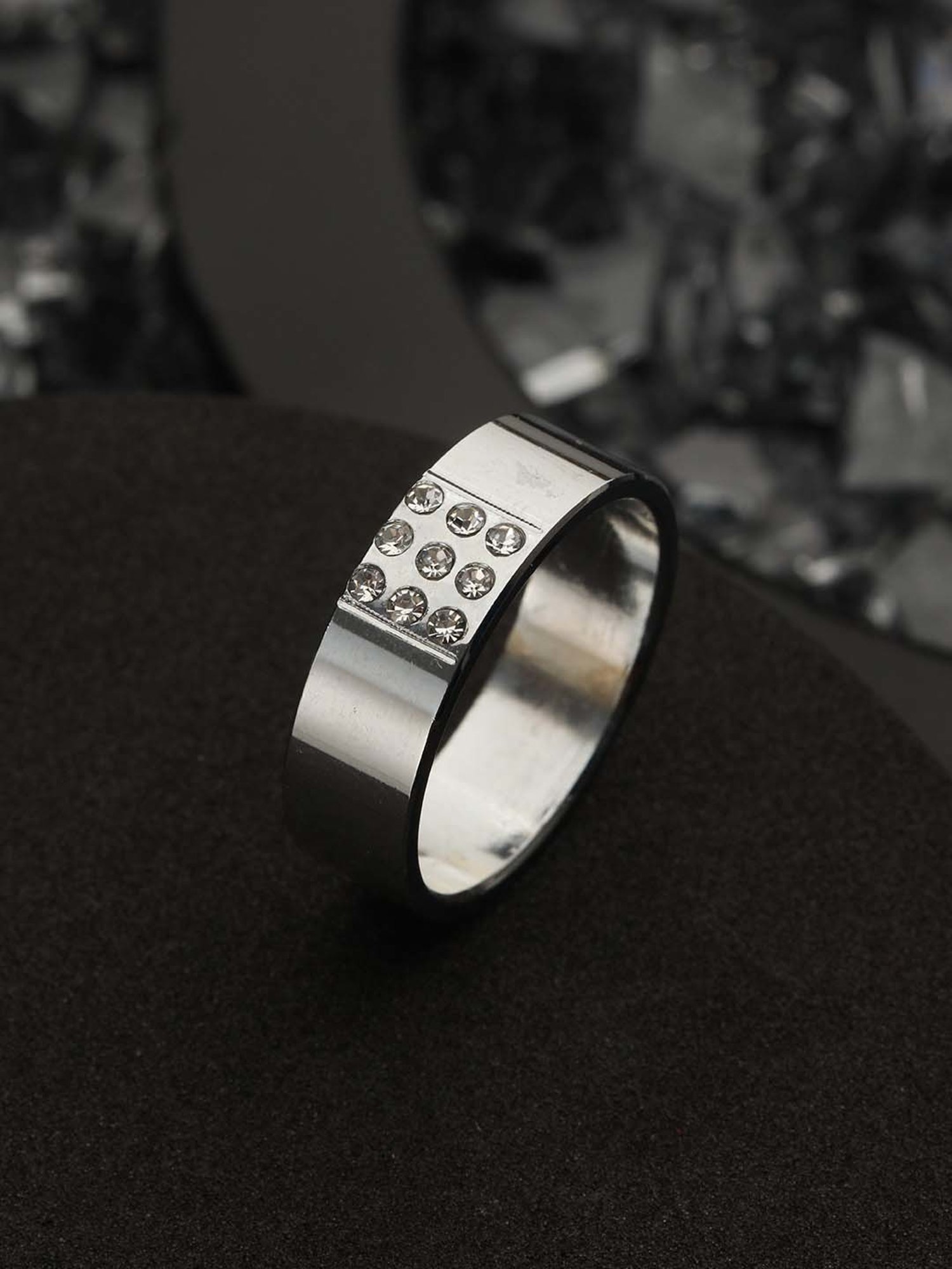 Bold by Priyaasi Trendy AD Silver-Plated Band Style Ring for Men