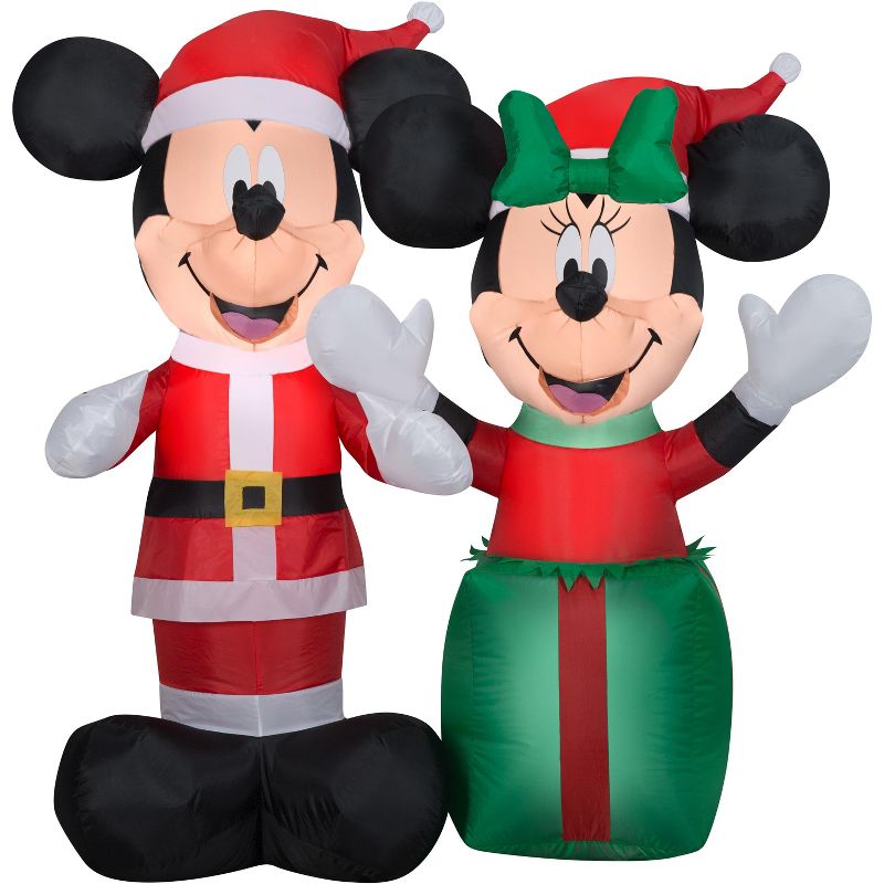 Gemmy Christmas Airblown Inflatable Santa Mickey and Minnie Scene Disney, 4 ft Tall, red