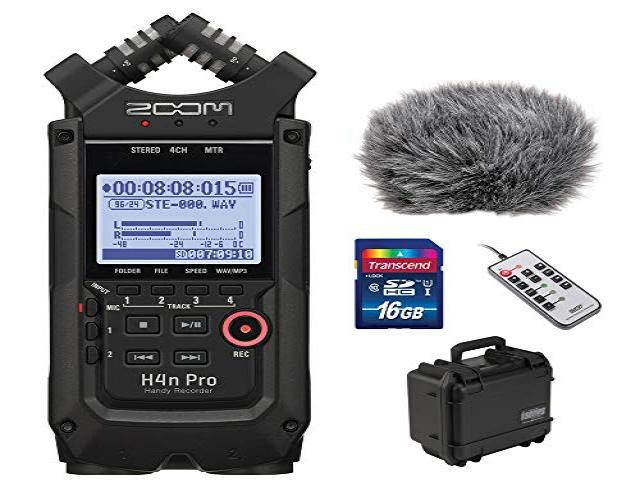 zoom h4n pro 4channel handy recorder bundle with custom windbuster for zoom h4n, skb case, remote control for zoom h4n and 16gb sd card