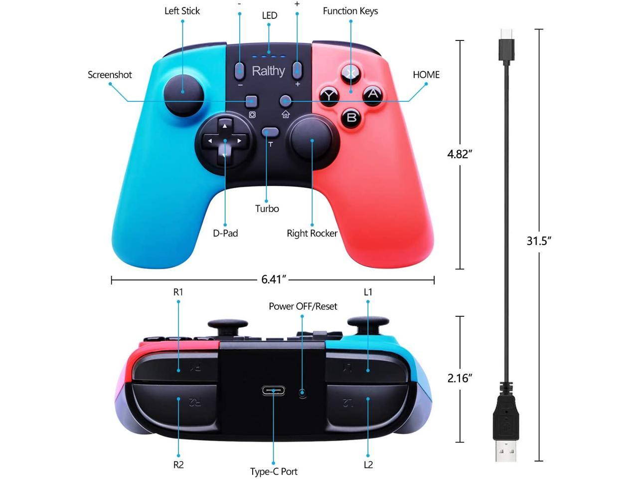 Wireless Controller for Nintendo Switch,Remote Pro Controller Gamepad Joystick for Nintendo Switch Console, Supports Gyro Axis, Turbo and Dual Vibration [Update Version]