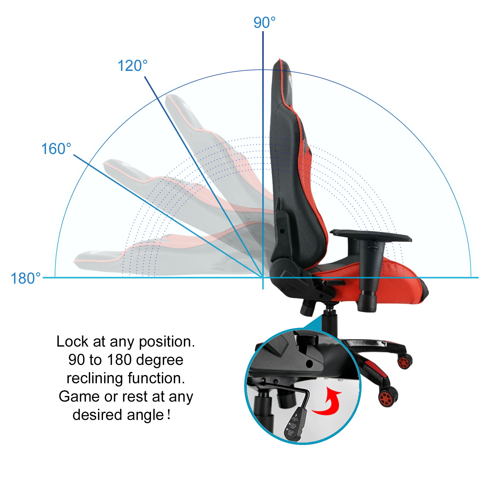 Goaic Gaming Chair Office Desk Chair Ergonomic High Back PC Desk Chair Adjustable 3D Armrests Gamer Chair, Computer Gaming Recliner Chair with Headrest and Lumbar Pillow Support (Black/Bule)
