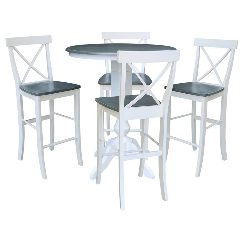 36" Round Bar Height Dining Sets with 4 X Back Stools White/Heather Gray - International Concepts