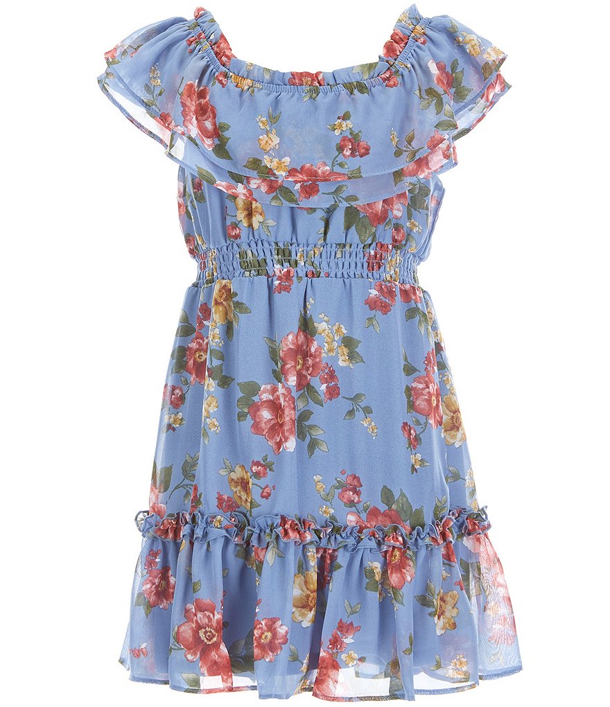 Poppies and Roses Birl Girls 7-16 Ruffle Off-The-Shoulder Floral Print Dress