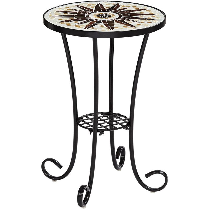 Teal Island Designs Sunburst Mosaic Black Outdoor Accent Table