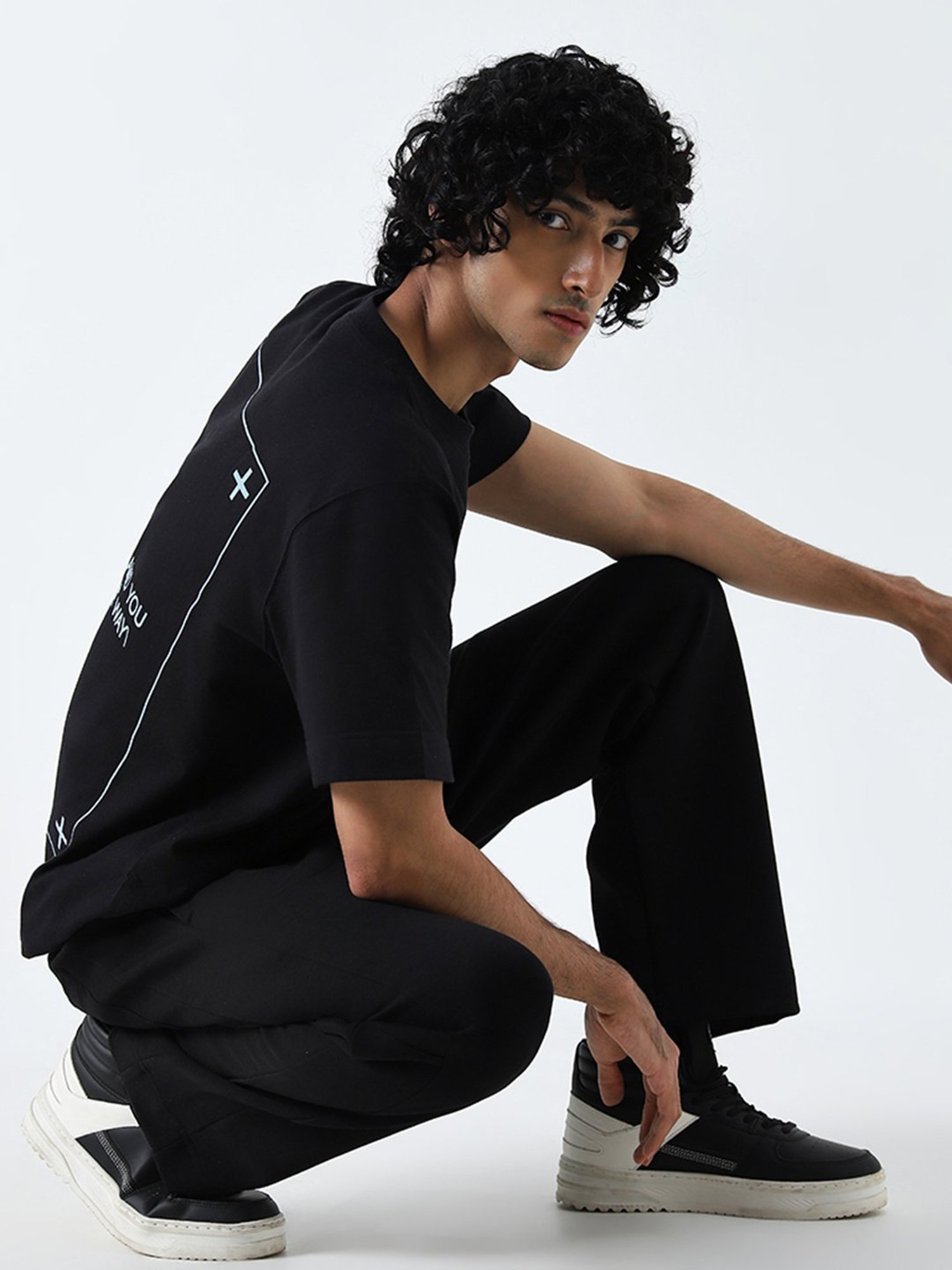 Studiofit by Westside Black Text Design Relaxed-Fit Cotton T-Shirt