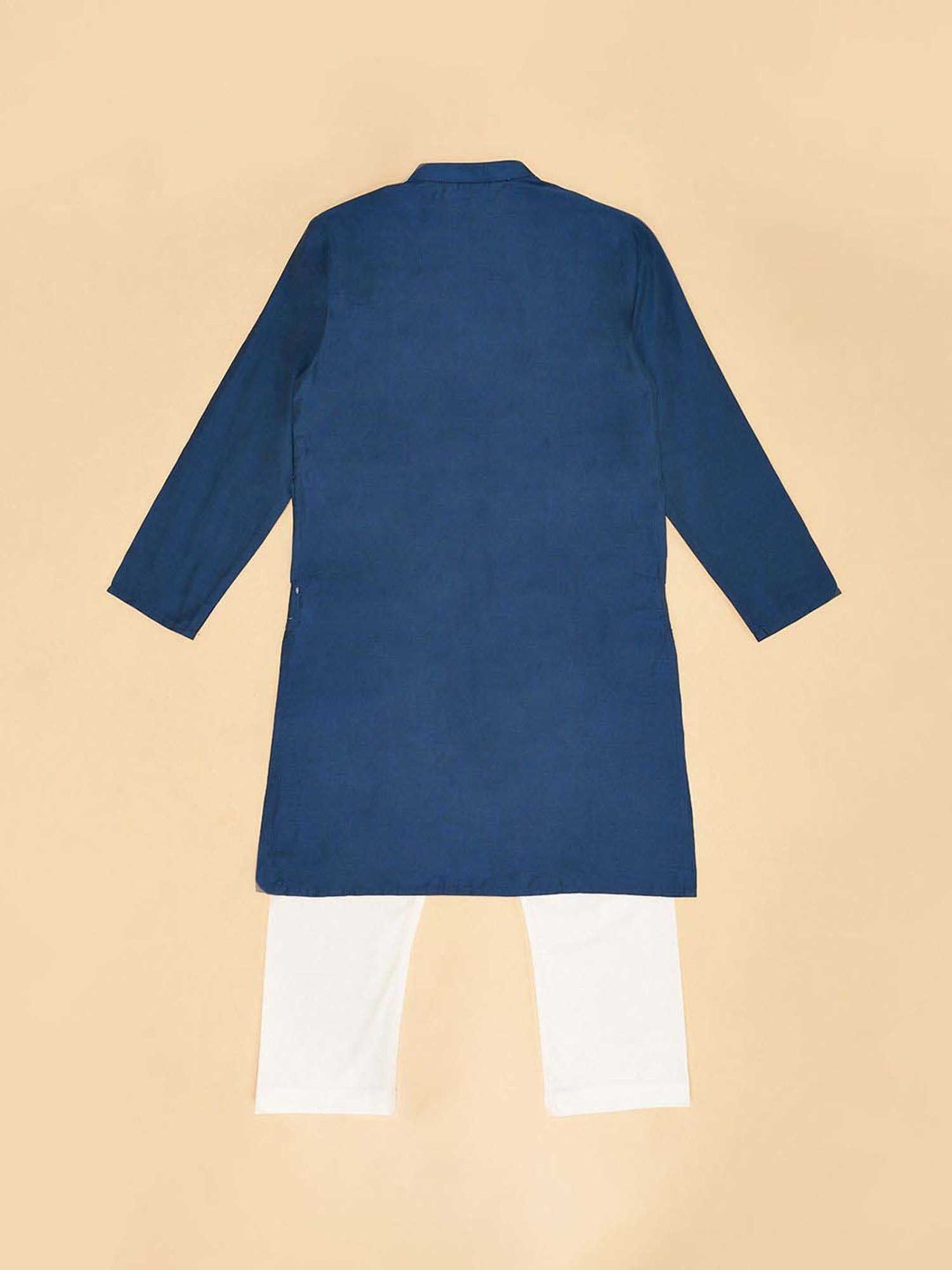 Indus Route by Pantaloons Kids Blue & White Regular Fit Full Sleeves Kurta Set