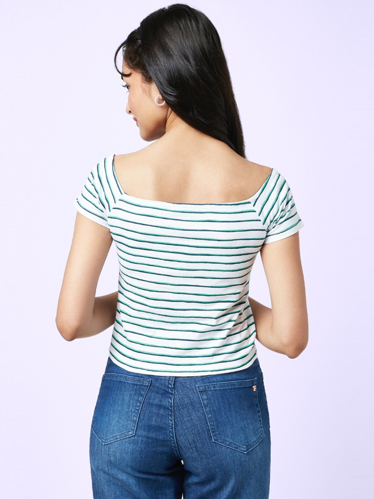 YU by Pantaloons White Striped Top