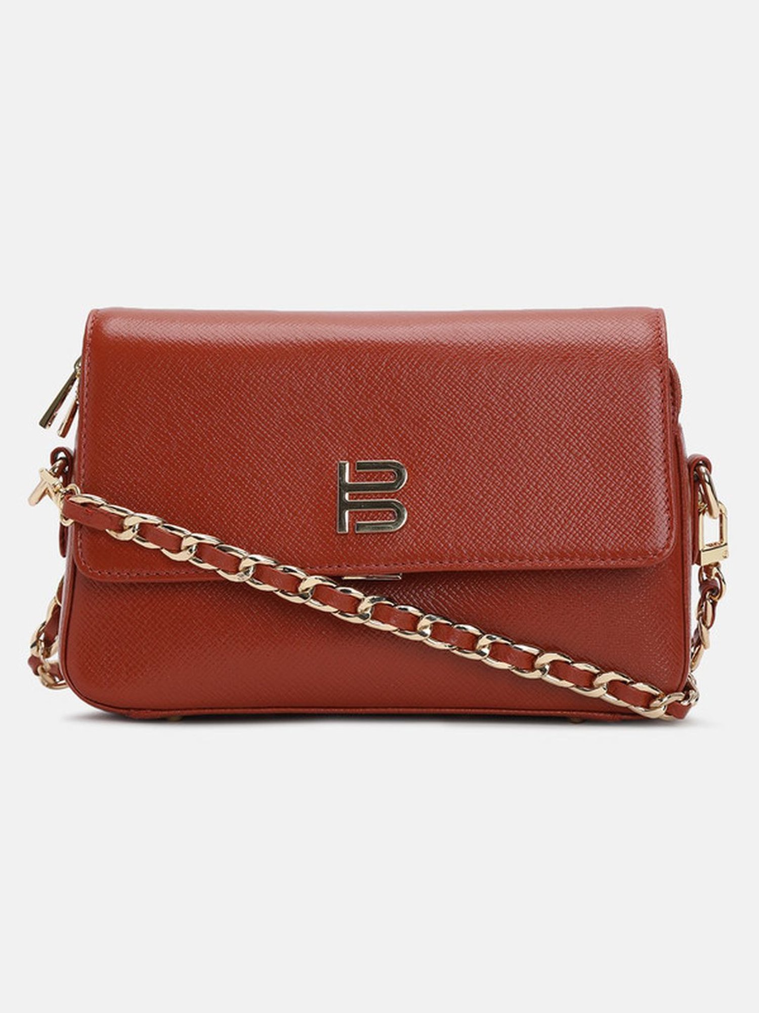 BAGATT Brown Leather Solid Sling Handbag