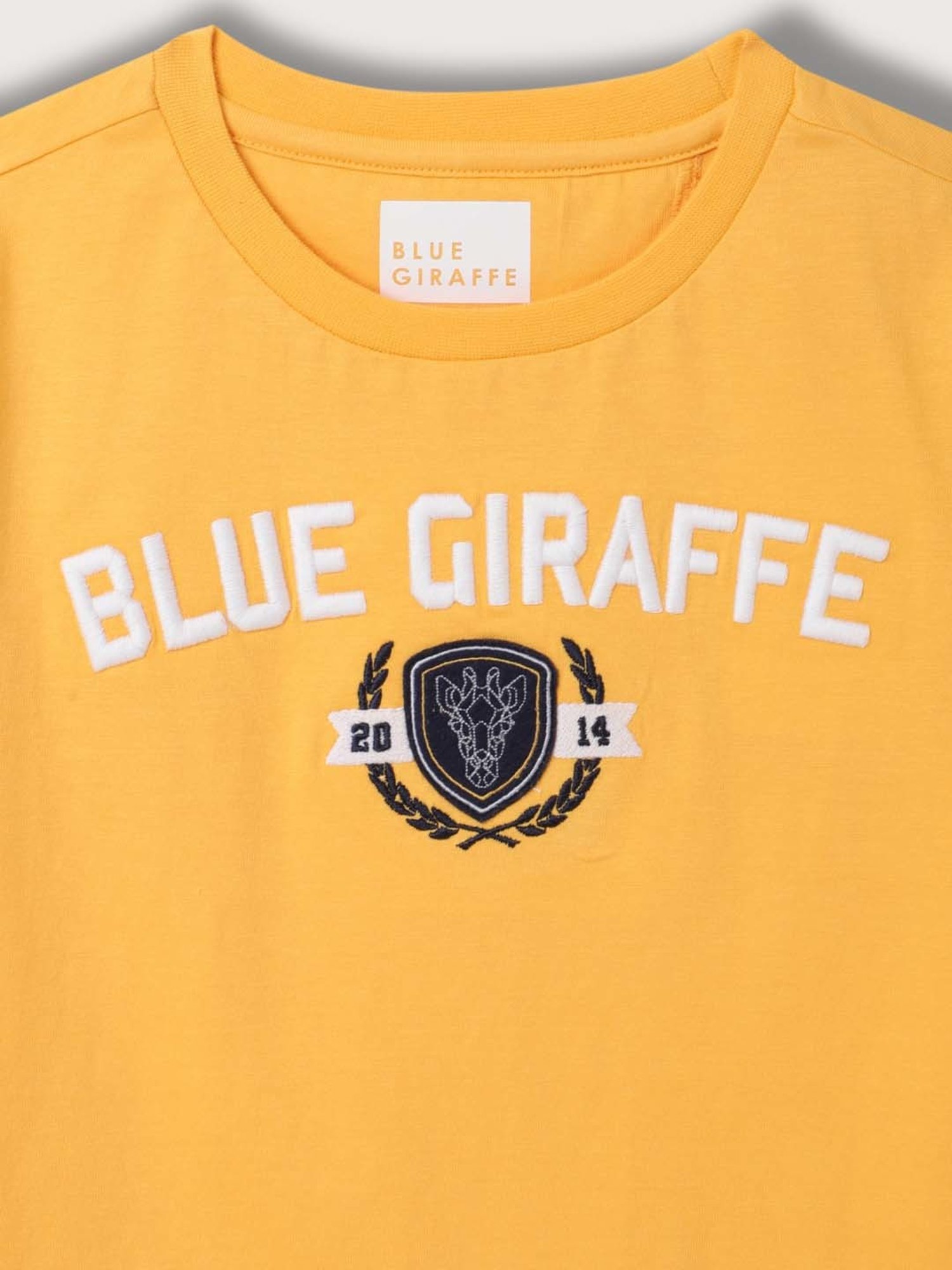 Blue Giraffe Kids Yellow Cotton Embroidered T-Shirt