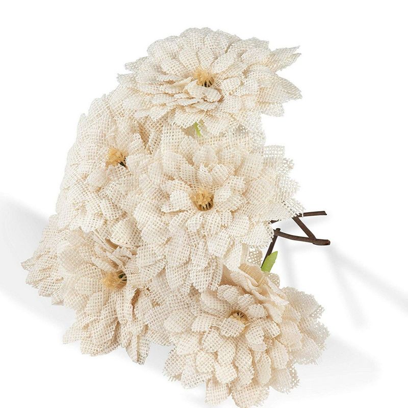 Genie Crafts 6-Pack White Burlap Flowers with Stems Jute Picks for Floral Arrangements Wedding 5 x 9 in