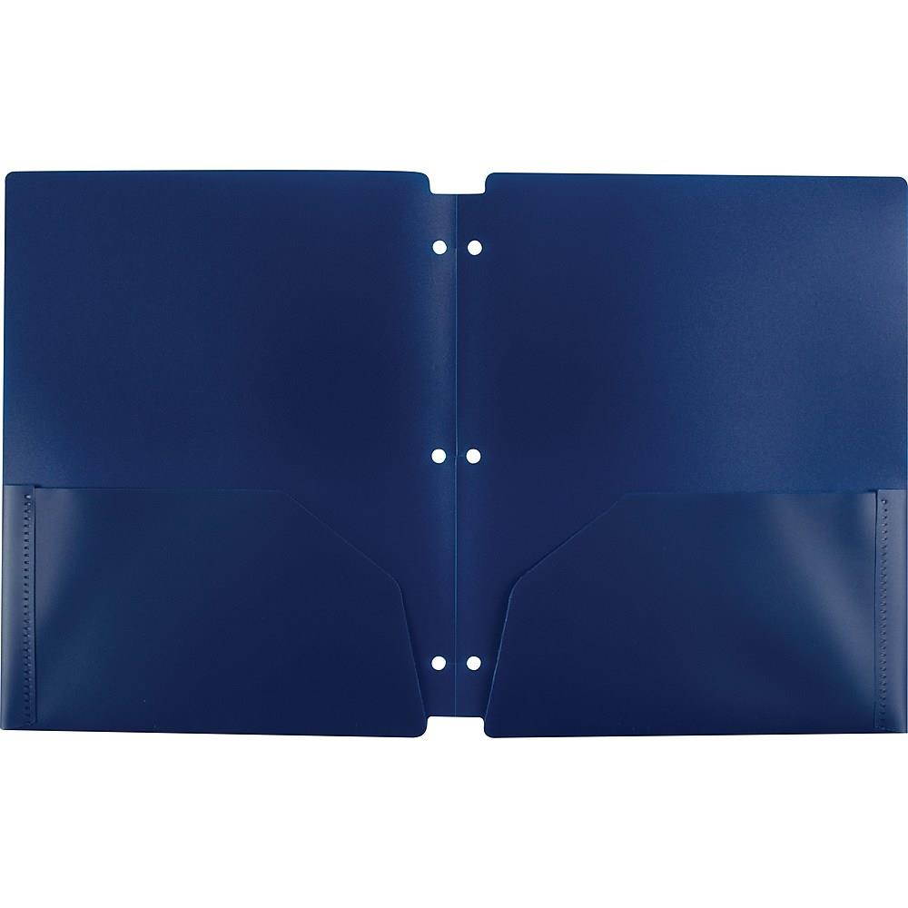 Staples 2 Pocket Folder Snap In 3 Hole Punched Navy 920313