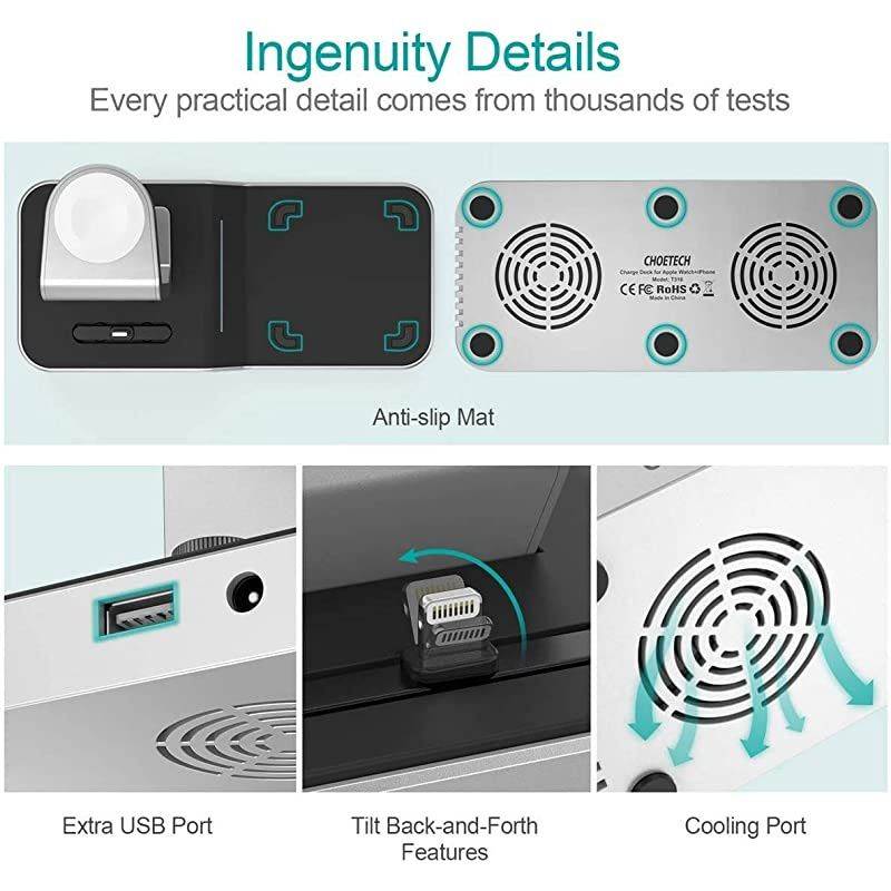 Wireless Charger,MFi Certified 4 in 1 Wireless Charging Station Dock Charging Stand for iWatch SE/6/5/4/3/2,iPhone SE/11/12/12 Pro/12 Pro Max,Galaxy S20/Note 10/S10,AirPods Pro (With Adapter)