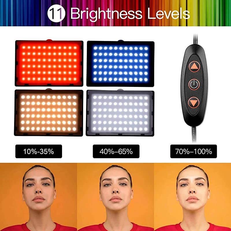 LED Video Light 11 Brightness/4 Color Filters Dimmable Photography Continuous Table Top Lighting, Adjustable Tripod Stand, USB Portable Fill Light for Photo Studio Shooting