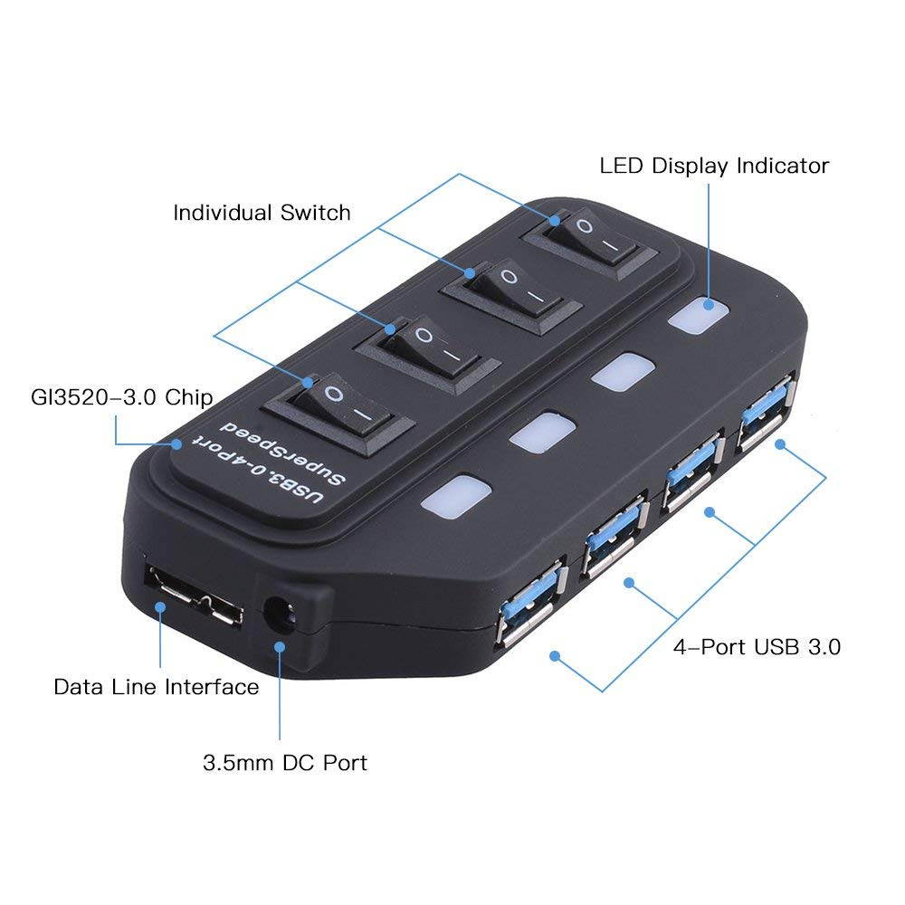 USB 3.0 Hub, Portable SuperSpeed 4 Port USB 3.0 Hub with Built-in Cable , USB Extension Multi-function USB Dock Hot Swapping Support for  Mac, PC, USB Flash Drives and Other Devices