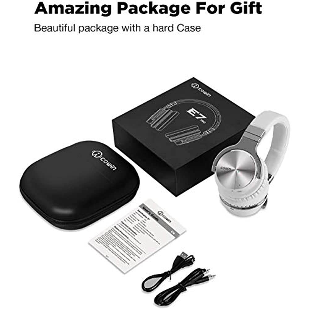 COWIN E7 Pro [2018 Upgraded] Active Noise Cancelling Headphones Bluetooth Headphones with Mic Hi-Fi Deep Bass Wireless Headphones Over Ear 30H Playtime Travel Work TV Computer Cellphone - Blue