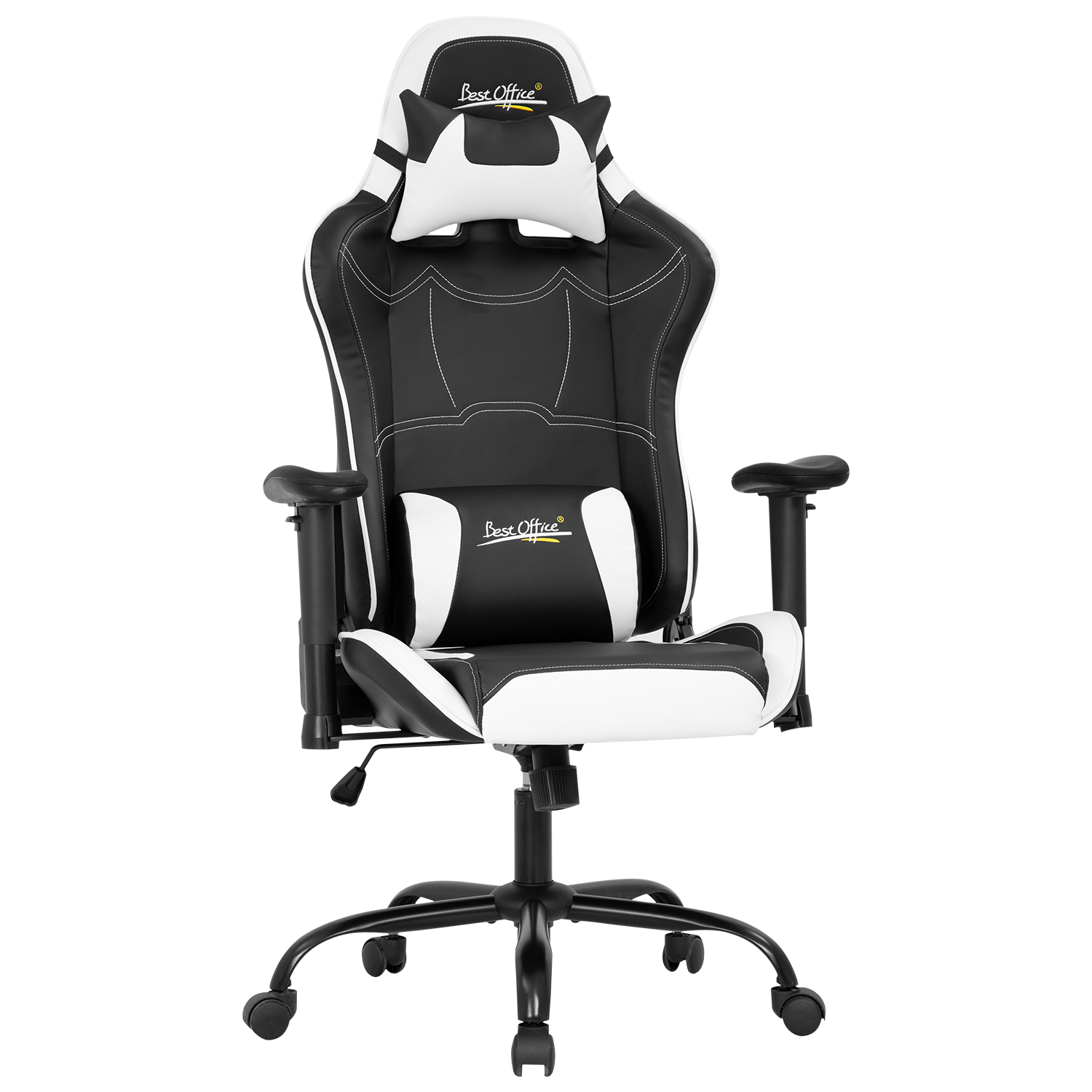 Gaming Chair Racing Chair PC Computer Chair with Lumbar Support Headrest Armrest Task Rolling Swivel Desk Chair Ergonomic PU Leather E-Sports Adjustable Office Chair for Men(White)
