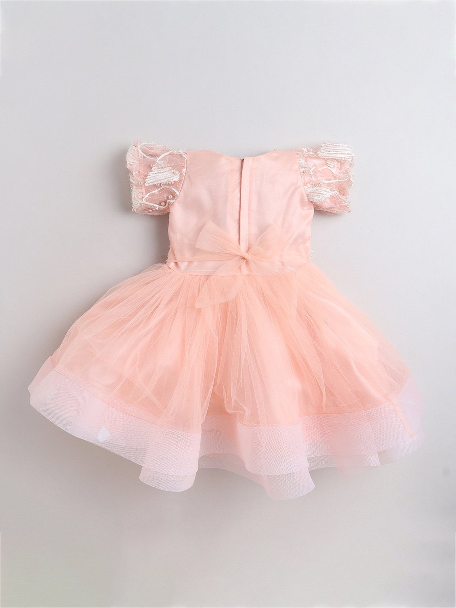 Many Frocks Kids Peach Embellished Dress