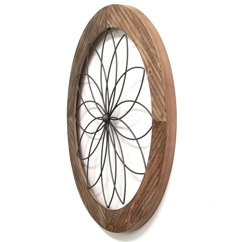 Stratton Home Decor S11570 Round Metal Natural Wood Medallion Wall Art, Brown