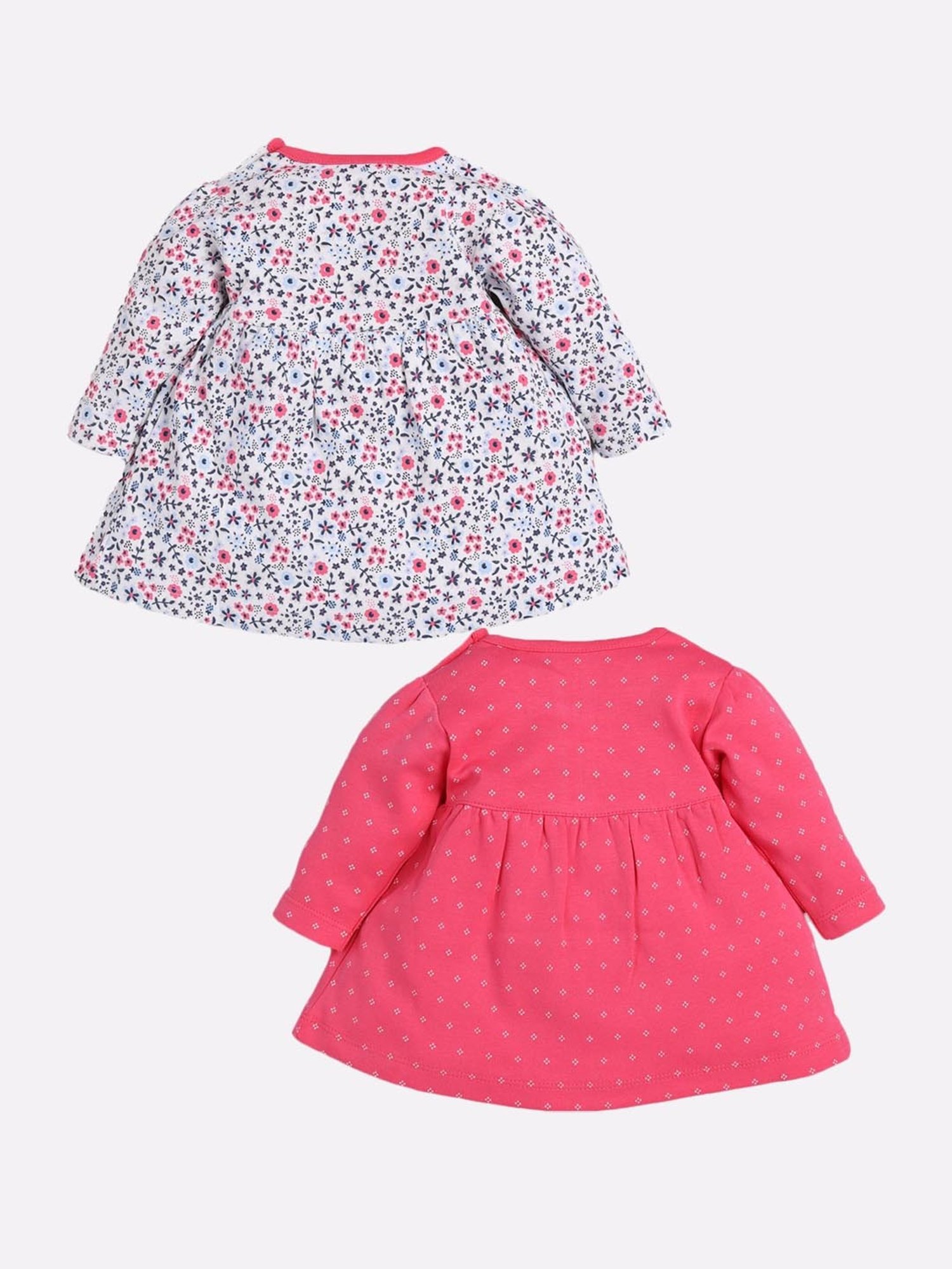 Baby Go Kids Fuchsia & White Printed Dresses (Pack Of 2)