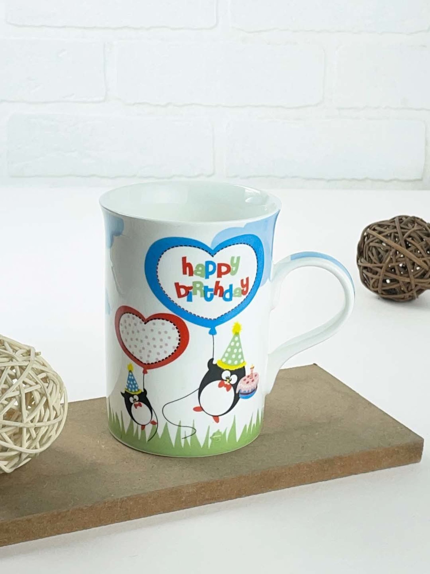 Clay Craft Happy Birthday Multicolor Ceramic Milk Mug (0.35 L)
